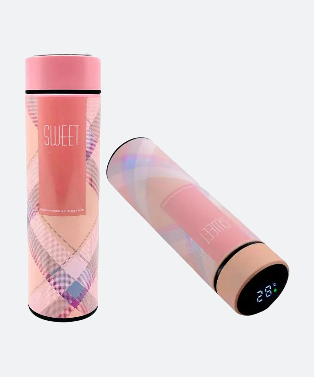 LED Temperature Display Water Bottle | Checkered Design | Smart Stainless Steel Vacuum 500ml Flask | Random Color - Image 7
