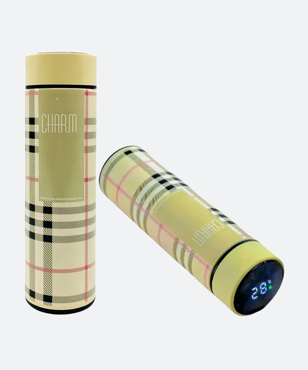 LED Temperature Display Water Bottle | Checkered Design | Smart Stainless Steel Vacuum 500ml Flask | Random Color - Image 6