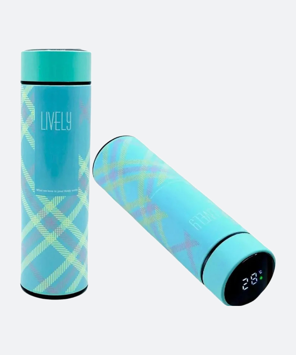 LED Temperature Display Water Bottle | Checkered Design | Smart Stainless Steel Vacuum 500ml Flask | Random Color - Image 5