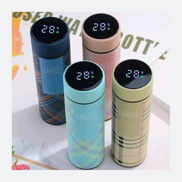 LED Temperature Display Water Bottle | Checkered Design | Smart Stainless Steel Vacuum 500ml Flask | Random Color