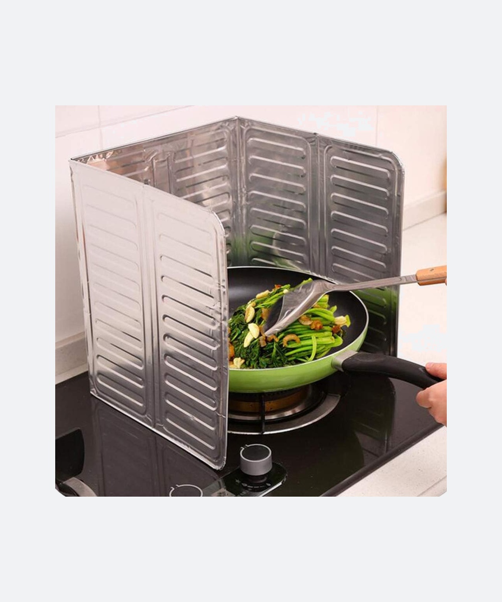 3-Sided Oil Proof Aluminum Foil Splatter Guard | Foldable Heat Insulation for Kitchen Stove | Silver - Image 2