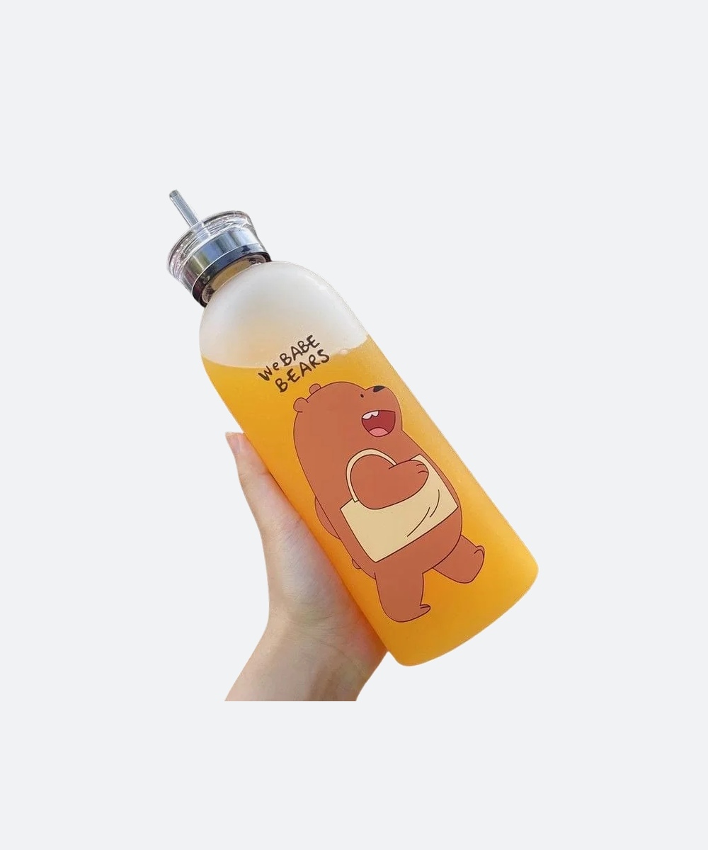 We Babe Bears Frosted Plastic Water Bottle with Straw 1000ml | Leakproof BPA-Free Cute Hydration Bottle - Image 4