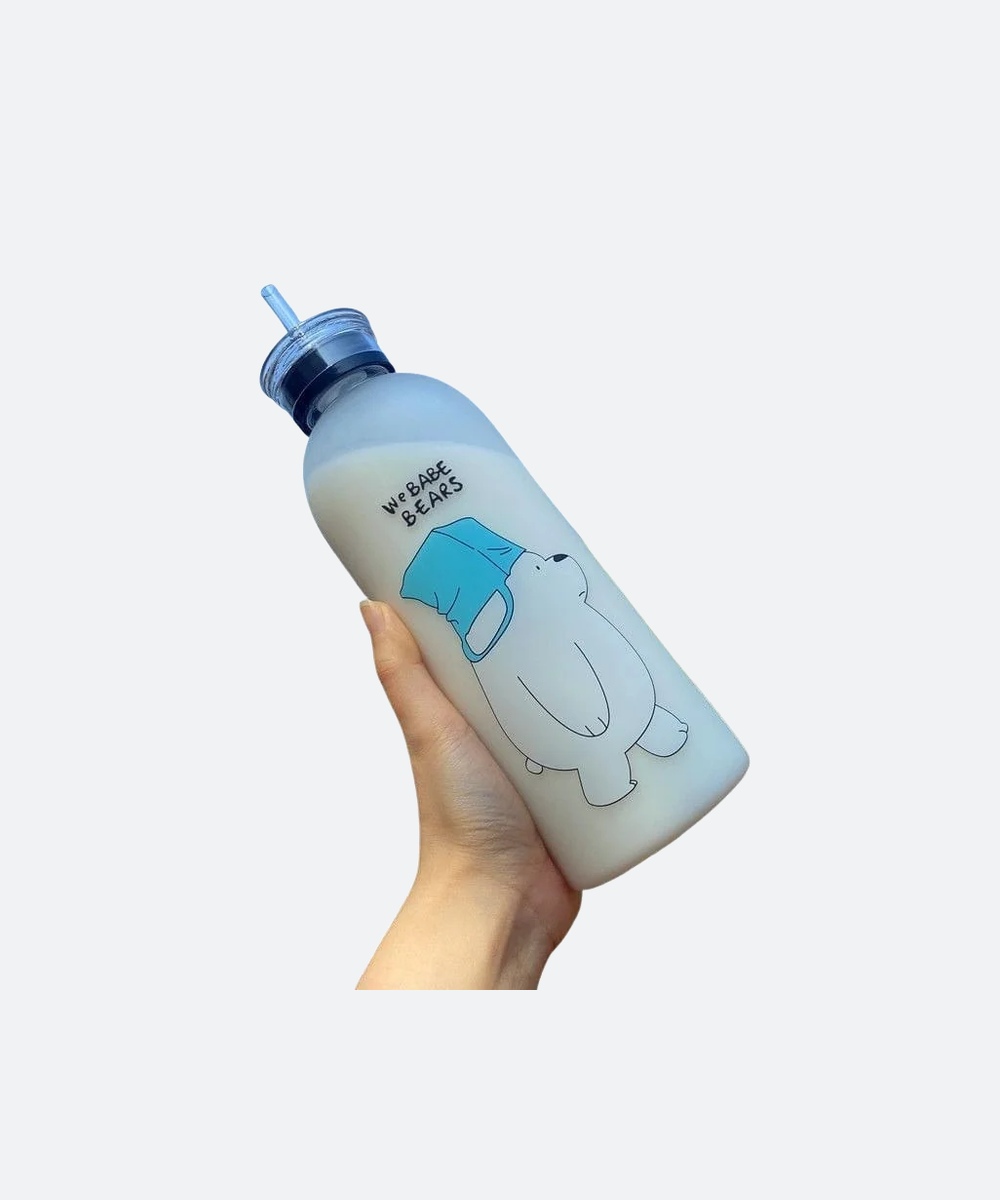 We Babe Bears Frosted Plastic Water Bottle with Straw 1000ml | Leakproof BPA-Free Cute Hydration Bottle - Image 3