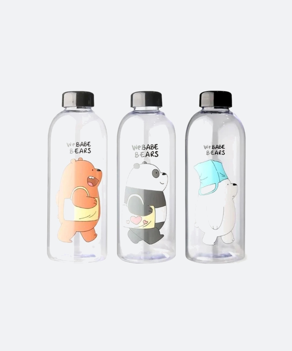 We Babe Bears Frosted Plastic Water Bottle with Straw 1000ml | Leakproof BPA-Free Cute Hydration Bottle - Image 2