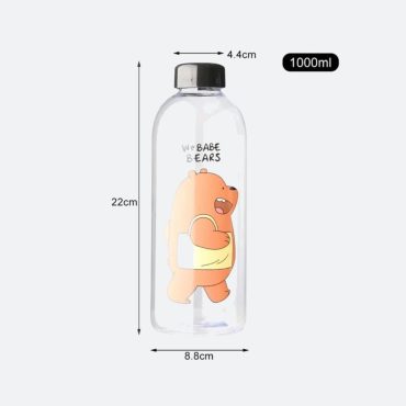 We Babe Bears Frosted Plastic Water Bottle with Straw 1000ml | Leakproof BPA-Free Cute Hydration Bottle