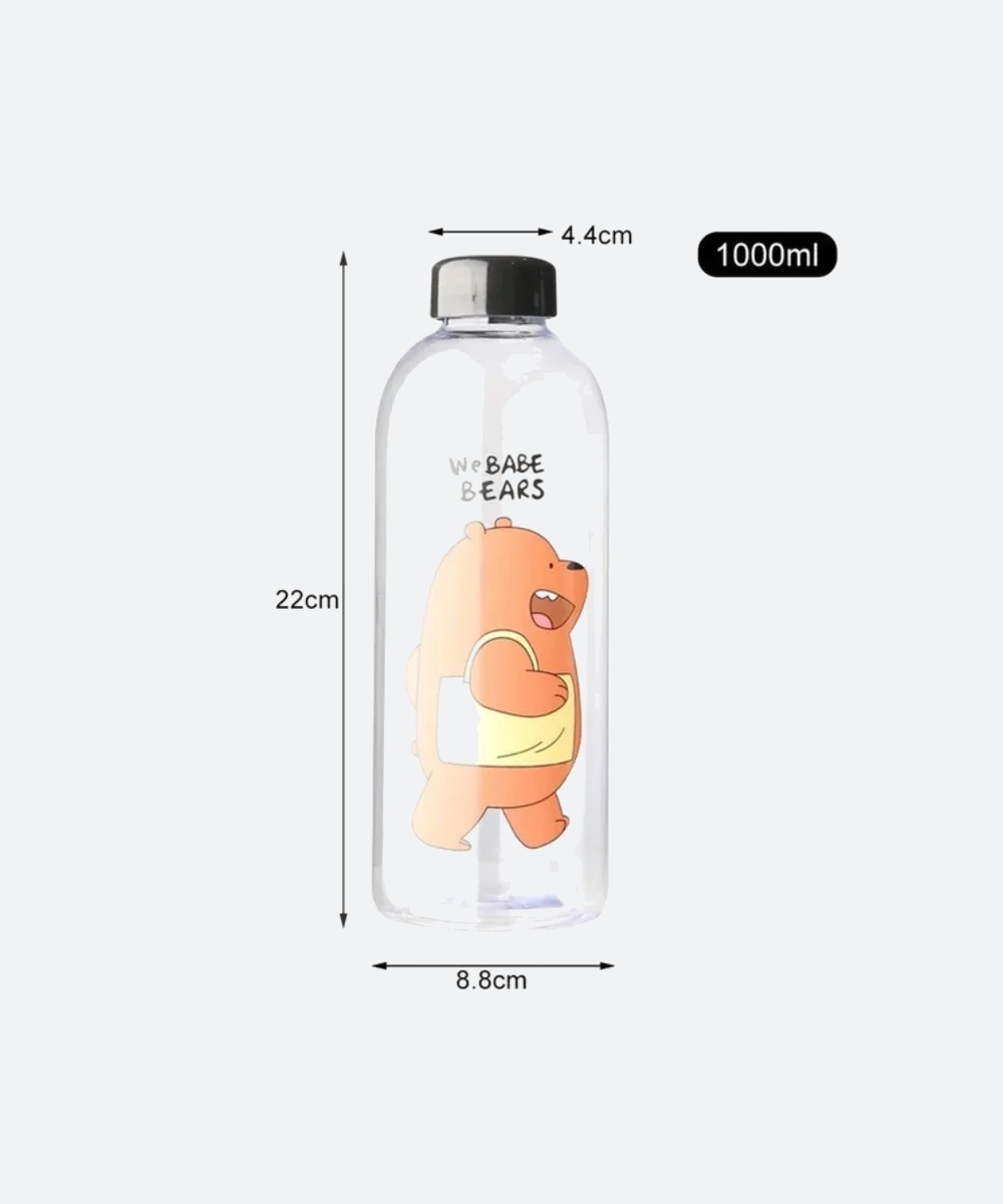 We Babe Bears Frosted Plastic Water Bottle with Straw 1000ml | Leakproof BPA-Free Cute Hydration Bottle