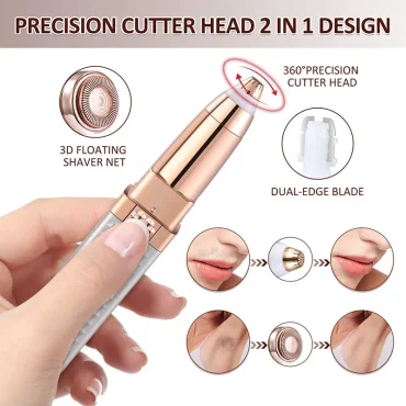 2-in-1 Flawless Facial Hair Remover & Eyebrow Trimmer | USB Rechargeable, Painless & Portable | Black