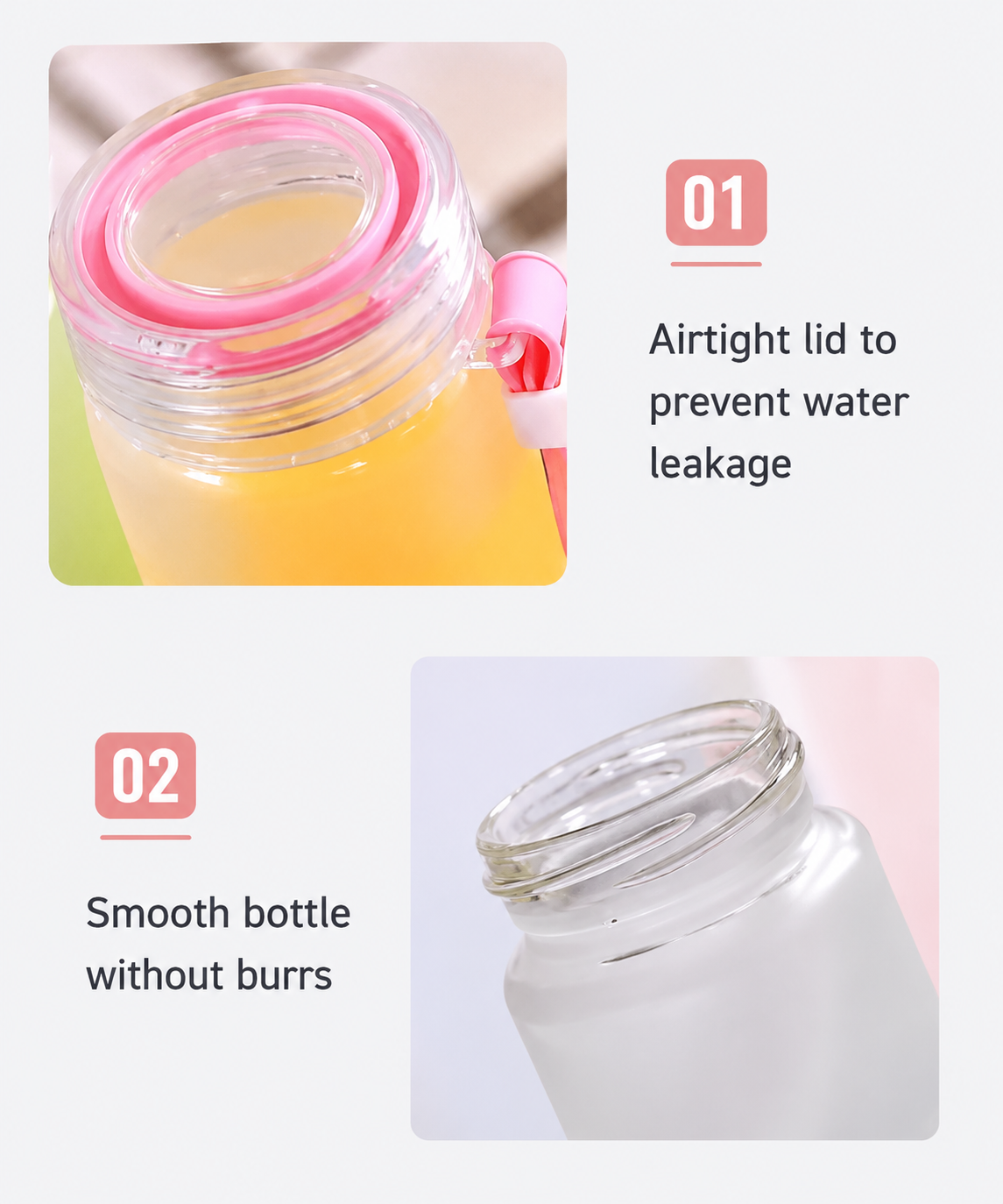 Pink Frosted Glass Water Bottle | Leak-Proof Insulated Bottle with Hello Master Decal Logo | 400ml - Image 7