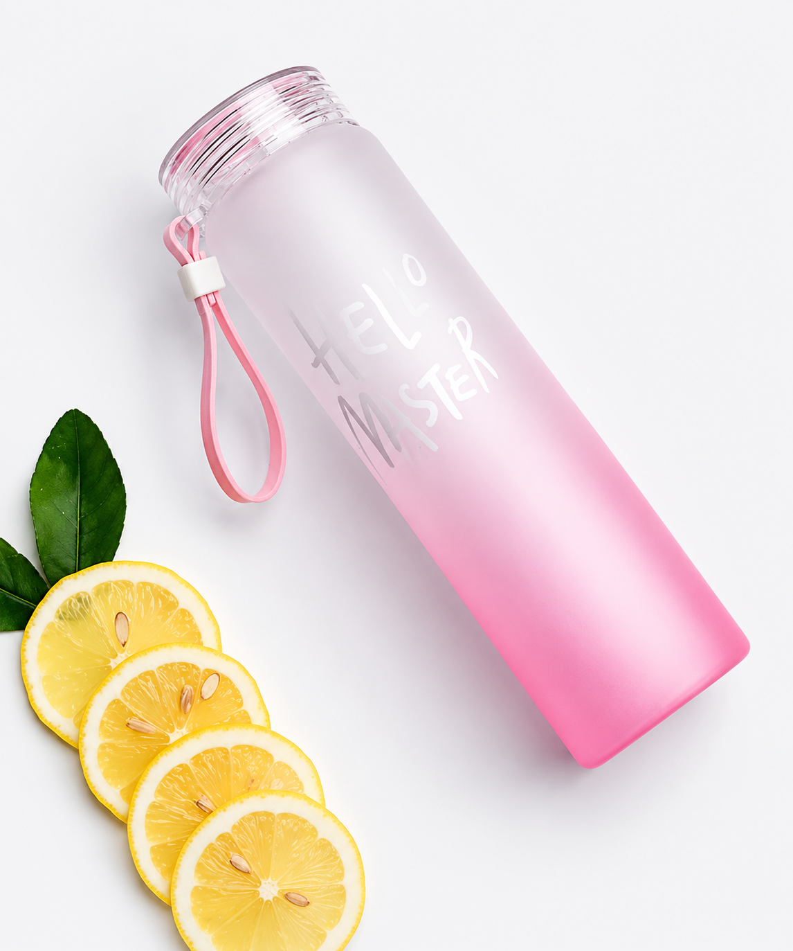 Pink Frosted Glass Water Bottle | Leak-Proof Insulated Bottle with Hello Master Decal Logo | 400ml - Image 5