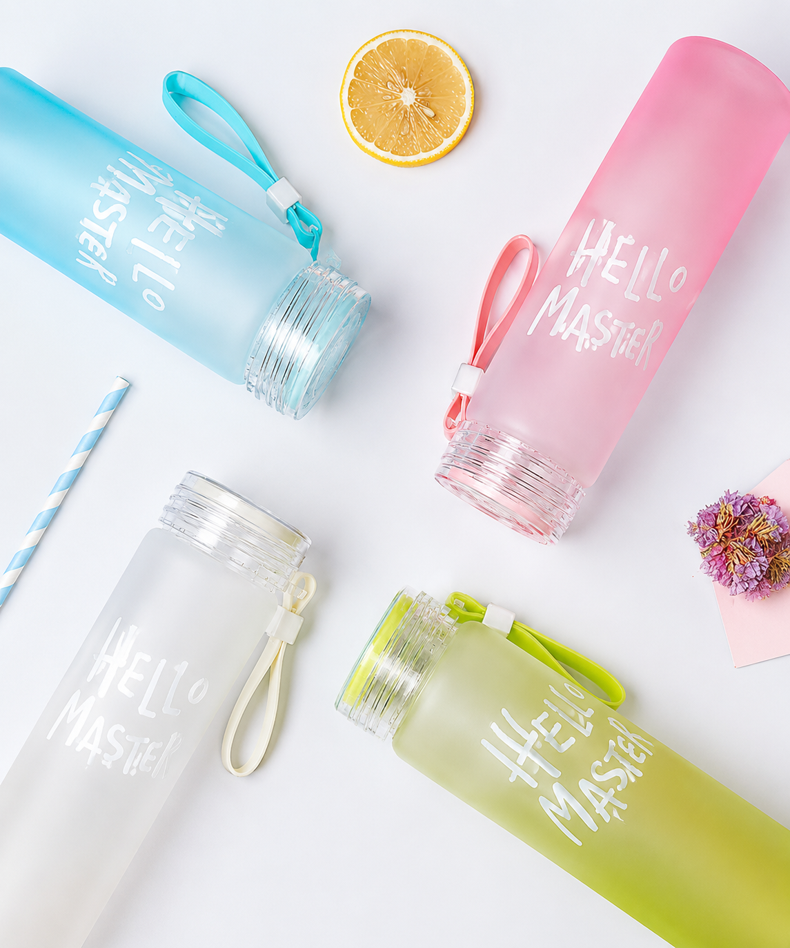 Pink Frosted Glass Water Bottle | Leak-Proof Insulated Bottle with Hello Master Decal Logo | 400ml - Image 2