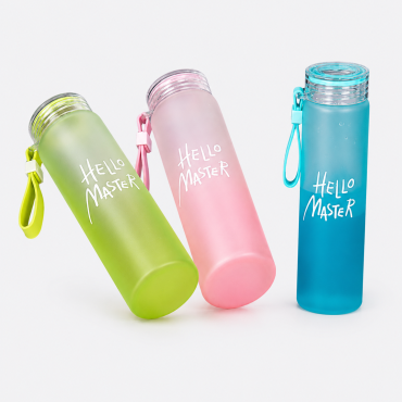 Pink Frosted Glass Water Bottle | Leak-Proof Insulated Bottle with Hello Master Decal Logo | 400ml