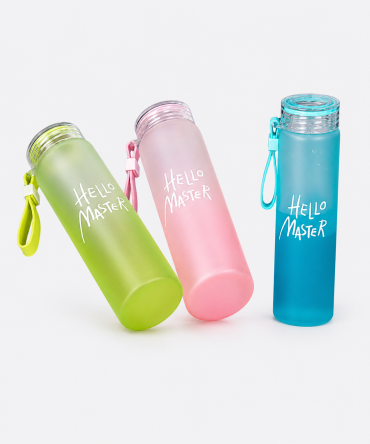 Pink Frosted Glass Water Bottle  |  Leak-Proof Insulated Bottle with Hello Master Decal Logo | 400ml