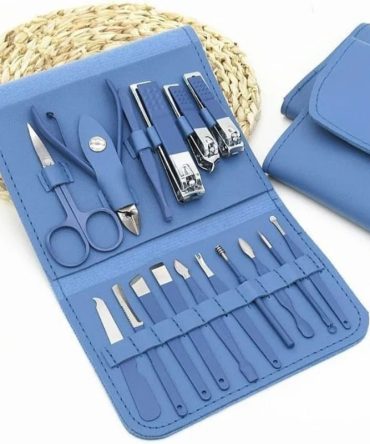 16 Pcs Stainless Steel Manicure & Pedicure Set | Travel Grooming Kit with Leather Case