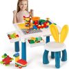 Kids Building Blocks Table with Chair & Learning Station