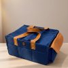 Diaper Caddy Bag XL Size with Lid and Zipper Pockets | Royal Blue Color with Light Brown Handles