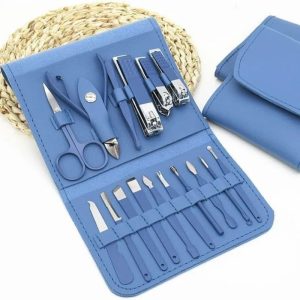 16 Pcs Stainless Steel Manicure & Pedicure Set | Travel Grooming Kit with Leather Case